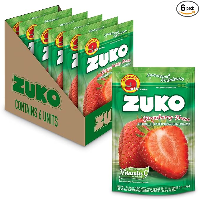 Zuko Strawberry Instant Powder Drink Family Pack 14.1 oz Pack of 6