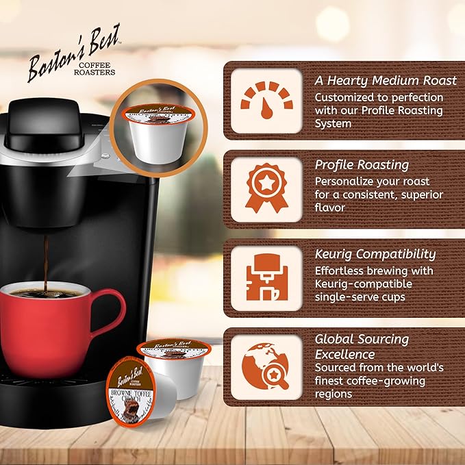 Boston’s Best - Brownie Toffee Flavored Delicious Gourmet Coffee Compatible with Keurig Coffee Maker 1 Count (42 Single Serve Medium Roast Cups)