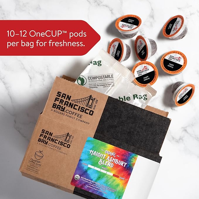 San Francisco Bay Compostable Coffee Pods - Organic Haight Ashbury French Roast (80 Ct) K Cup Compatible including Keurig 2.0 Dark Roast