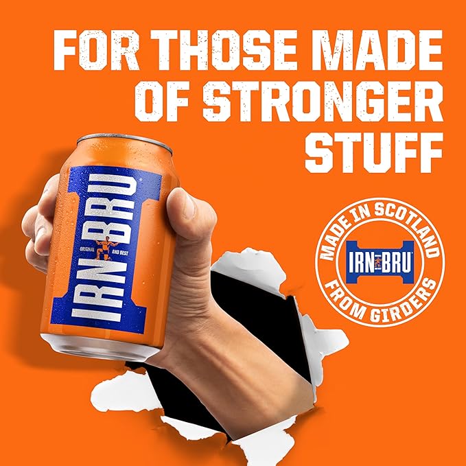 IRN-BRU Original Scottish Sparkling Soda Citrus Flavored Carbonated Drink - Sparkling Flavored Soft Drink 32 Flavor Recipe 11.1 fl oz Cans Pack of 24