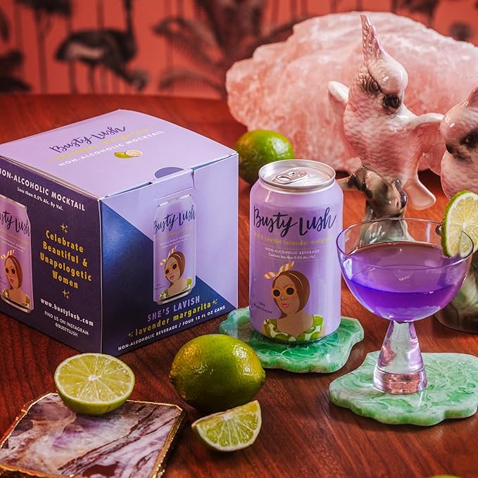 Busty Lush Craft Mocktails – Non-Alcoholic Sparkling Drinks Zero Proof Drinks Lavender Margarita Alcohol Alternative – Low Sugar &amp Low Calorie Ready to Drink | 12 oz (8-Pack)