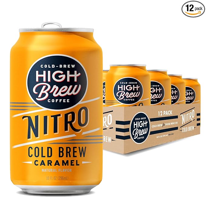 High Brew Coffee | Nitro Cold Brew | Sugar-Free and Dairy-Free 200mg Natural Caffeine Smooth Low-Acid Coffee Infused with Nitrogen Ready-to-Drink | 10 oz Can (Caramel)