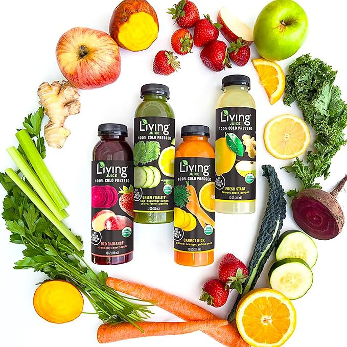 O2 Living Juice Cold Pressed Drink - Fresh Start Organic Juice Variety Pack - No Added Sugars or Water Naturally Sweetened from Fruits Rich in Nutrients &amp Vitamins - 12oz (6-Pack) + 4oz (5-Pack)