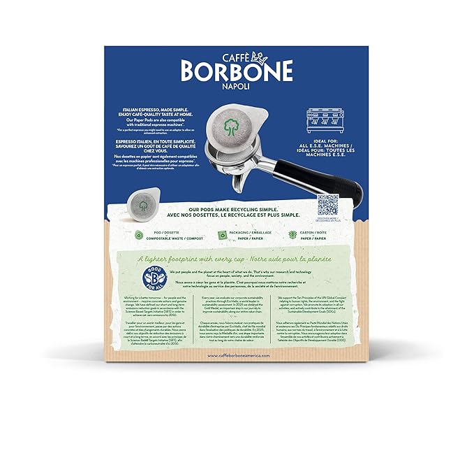Caffè Borbone Espresso Paper Pods Red Blend Strong and Creamy Medium Roast ESE Pods Authentic Italian Espresso - 50 Count