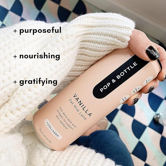 Pop &amp Bottle Oat Milk Lattes - Cold Brew With Sustainably Sourced Marine Collagen Mct Oil Oat Milk Organic Dairy Free Gluten Free Great As Iced Coffee Lightly Sweetened With Dates - Vanill