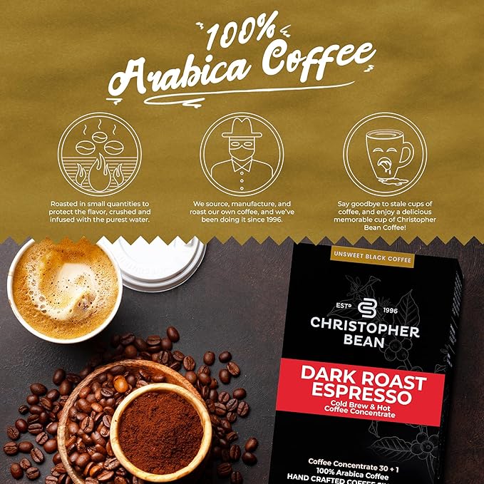Christopher Bean Coffee - 396 servings 30 to 1 Blend Bag in Box Liquid Instant Coffee or Cold Brew Coffee Concentrate - Hot or Iced Coffee - Espresso Dark Roast