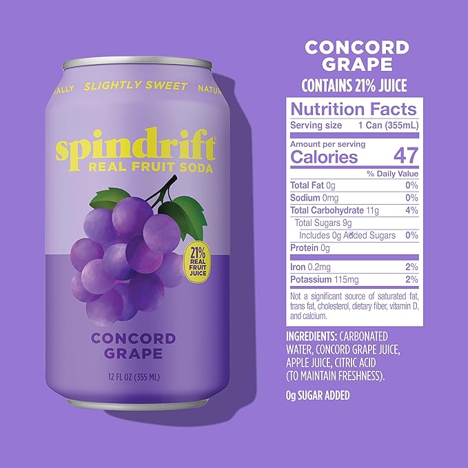 Spindrift Concord Freeze Grape Soda Made With Real Squeezed Fruit 12 Pack Case