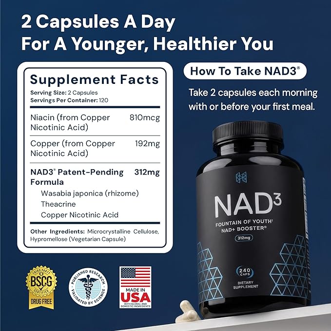 HPN NAD3 Clinical NAD+ Booster Cellular Health &amp Natural Energy - NAD Supplement for Healthy Aging Metabolic Support NRF2 &amp Longevity Nicotinamide Riboside &amp NMN Alternative 240ct 12