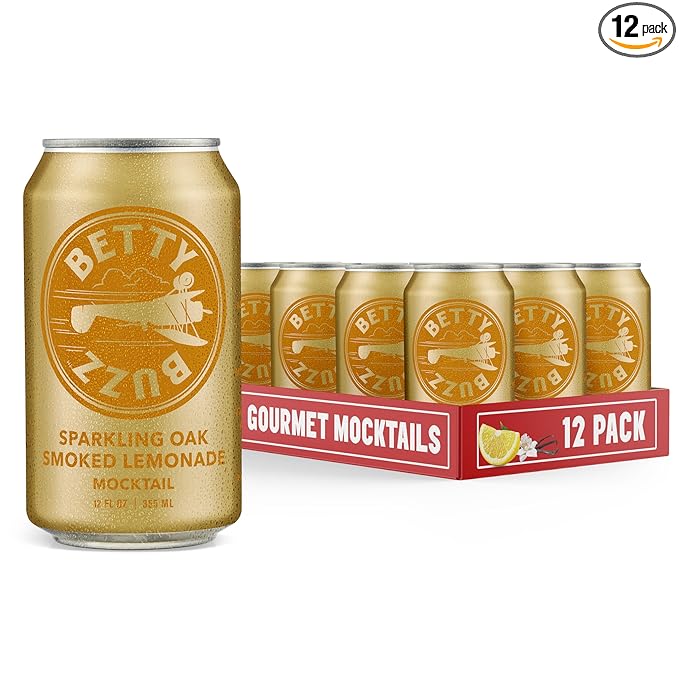 Betty Buzz Oak Smoked Lemonade Sparkling Mocktail by Blake Lively (12 pack Cans) - Natural Flavors &amp Sweeteners Only Clean Ingredients