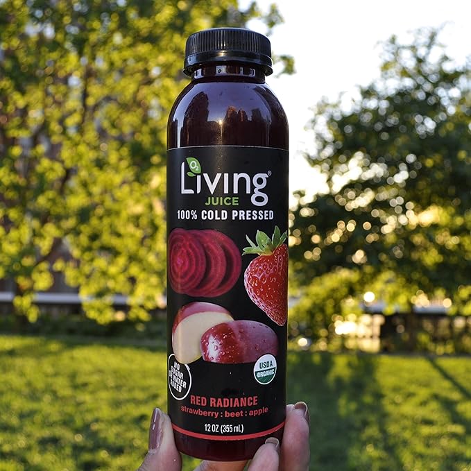 O2 Living Juice Cold Pressed Drink - Red Radiance Organic Juice Pack - No Added Sugar or Water Naturally Sweetened from Fruits Rich in Nutrients &amp Vitamins - Refreshing &amp Non-GMO - 12 fl oz
