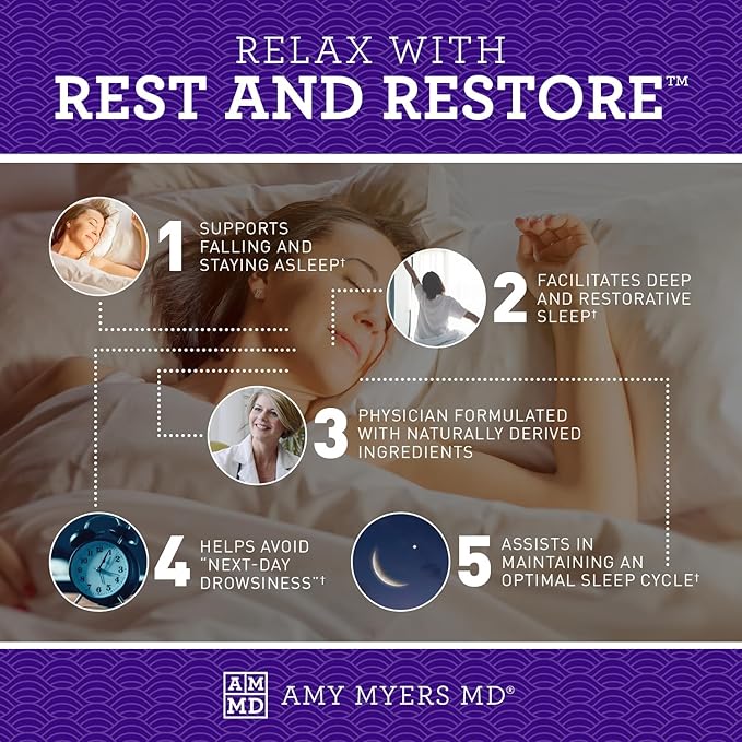 Amy Myers MD Rest and Restore - Supports Restful Sleep Sleep Cycle Balance &amp Overnight Rejuvenation - Non-Habit Forming - Gluten-Free - 60 Capsules (30 Servings)