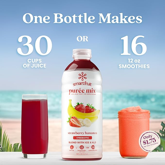 Smartfruit Strawberry Bananza + Oat Fiber – 100% Real Fruit Purée with Strawberries &amp Banana – Great for Smoothies Juice Yogurt Cocktails Teas &amp More – High in Vitamin C – 2-Pk 48oz Each