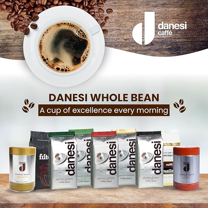 Danesi Caffe Italian Whole Coffee Beans - Espresso Coffee Beans and Medium Roast Whole Bean - Perfect for Espresso Machines French Press and Home Brewing - Classic (8.75 oz)