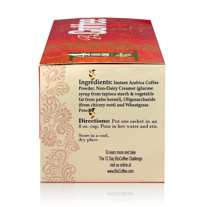 Bio Coffee- First Organic Instant Non-dairy Alkaline Coffee (2 Boxes 32 total sachets)