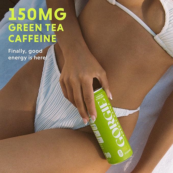 GORGIE Sugar Free Natural Energy Drinks Sparkling Citrus Burst (12 Pack) - Healthy Energy Drinks - Natural Coffee Replacement with Green Tea Caffeine and Biotin - 150mg Caffeine Vegan &amp Low Cal