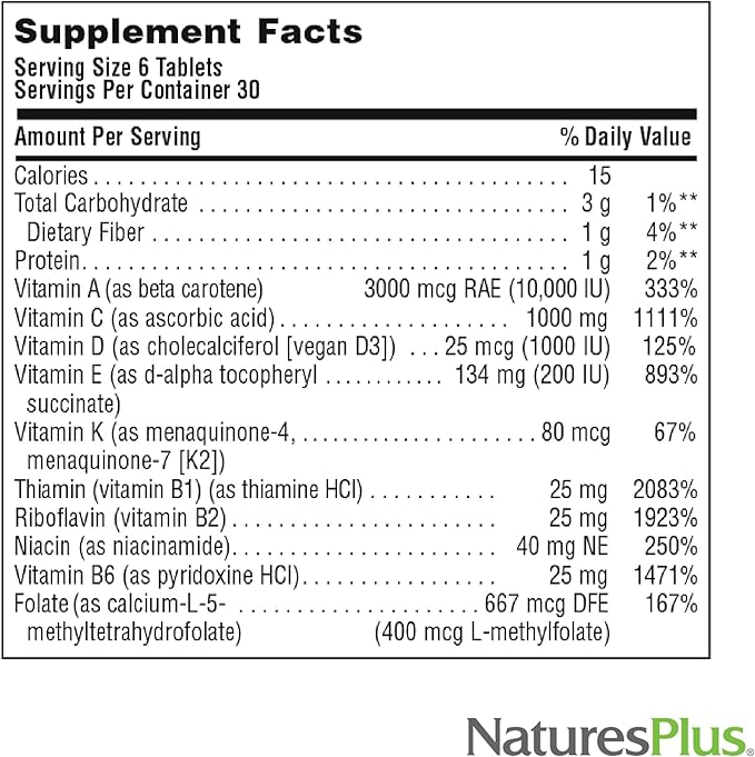 NaturesPlus Source of Life No Iron - 180 Mini-Tabs Pack of 2 - Multivitamin &amp Mineral Supplement - Supports Natural Energy &amp Overall Well-Being - Gluten Free Vegetarian - 60 Total Servings