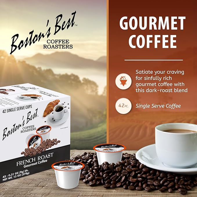 Boston’s Best - Rich &amp Bold French Roast Gourmet Delectable Dark Roast Coffee Compatible with Keurig Coffee Maker 1 Count (42 Single Serve Cups)