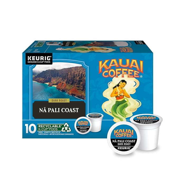 Kauai Coffee K-Cup Pods for Keurig Brewers – Arabica Coffee 10% Hawaiian – Dark Roast Nutty with Sweet Chocolate Overtones – Na Pali Coast 1 Pack of 10 Single Serve K-Cups