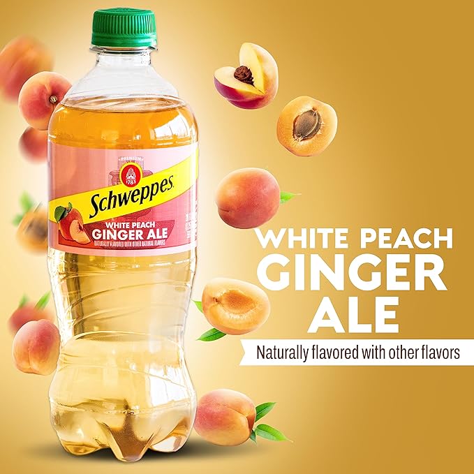 Schweppes White Peach Ginger Ale - Refreshing Crisp Delicious - 12 20oz Bottles