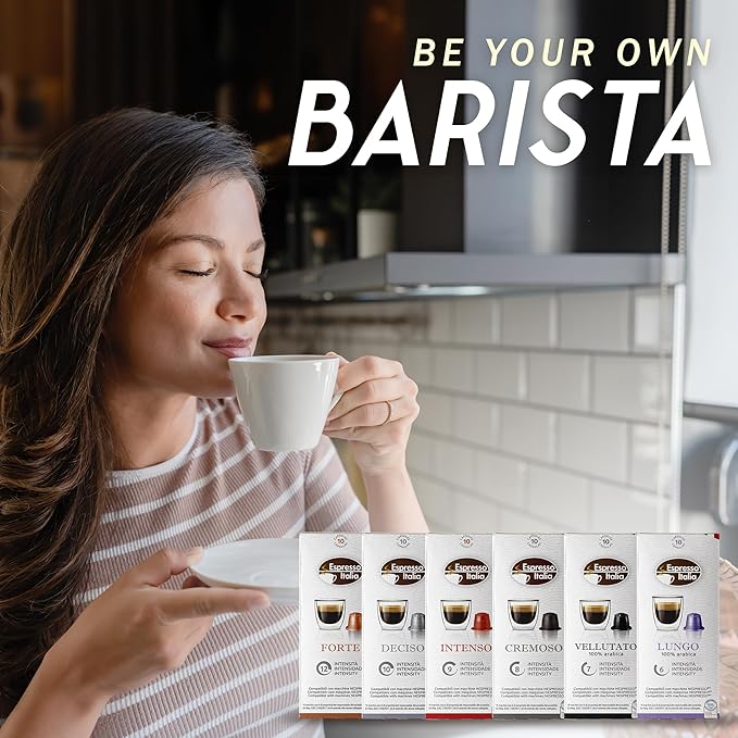 ESPRESSO ITALIA 100 Count Variety Pack - 6 Blends of Capsules compatible with Nespresso Original Line Machines Medium-Dark Roast Assorted Italian Coffee Pods Intensity 6-12 Arabica and Robusta.