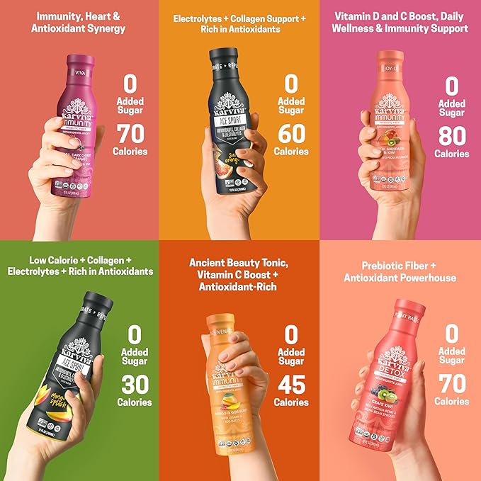 Karviva Organic Detox Juice Cleanse &amp Immunity Boost Ancient Remedies for Gentle Detox &amp Restore Digestion Prebiotics Vitamin C D &amp Marine Collagen Low-Sugar Gluten-Free 1 to 3 Day