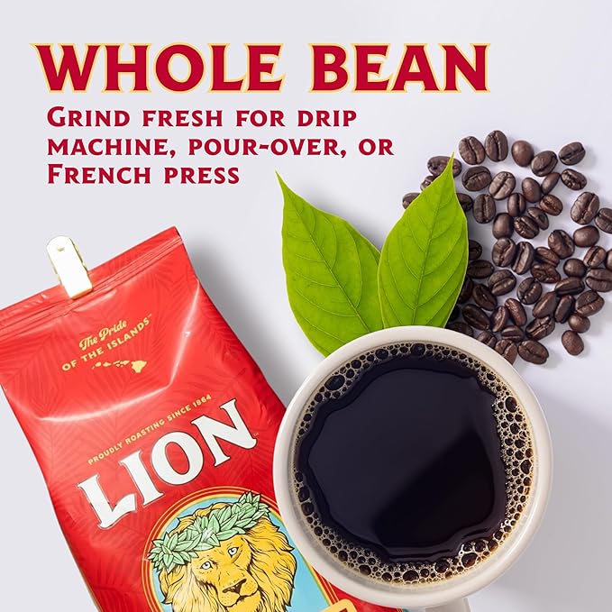 Lion Coffee Toasted Coconut Flavored Light Roast Whole Bean Coffee A Taste of Aloha - 24 Ounce Bag