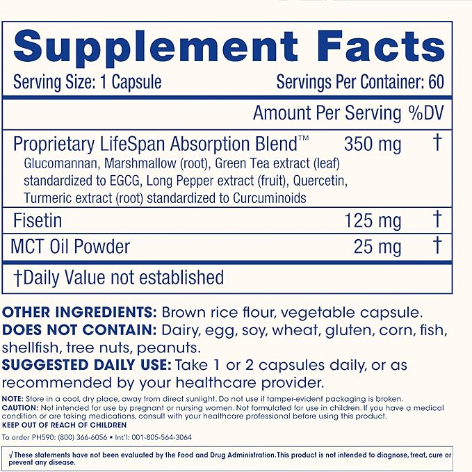 ProHealth Fisetin Supplement Pro Longevity Plus 60 Capsules (3-Pack) Advanced Formula for Longevity Brain &amp Cellular Health
