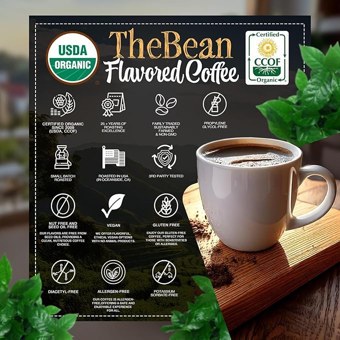 The Bean Organic Coffee Company Water Processed DECAF Vanilla Nut Medium Roast Whole Bean Coffee 16-Ounce Bags (Pack of 2)