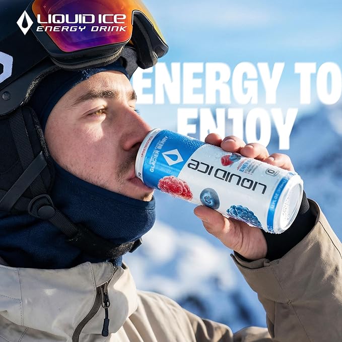 Liquid Ice Energy Drink - With Postbiotics For Gut-Health Natural Caffeine Zero Sugar 120mg Caffeine L- Theanine Antioxidant Support Clean Focused Energy with Green Tea Extract COQ10 Glacier B
