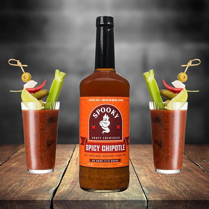 SPOOKY - Spicy Chipotle Bloody Mary Mix - Made With Premium Natural Ingredients - No Artificial Color or Flavor - No Preservative No MSG Low Carb Low Calorie &amp Gluten Free - 32 Oz (Pack of 2)