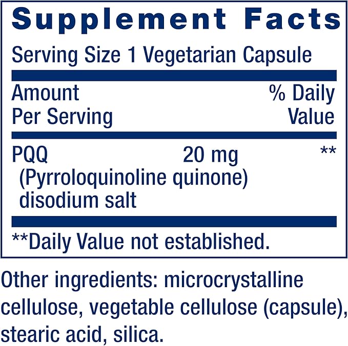 Life Extension PQQ pyrroloquinoline Quinone 20 mg Promotes The Growth of New Mitochondria Gluten-Free Non-GMO Vegetarian 1 Daily 30 Capsules