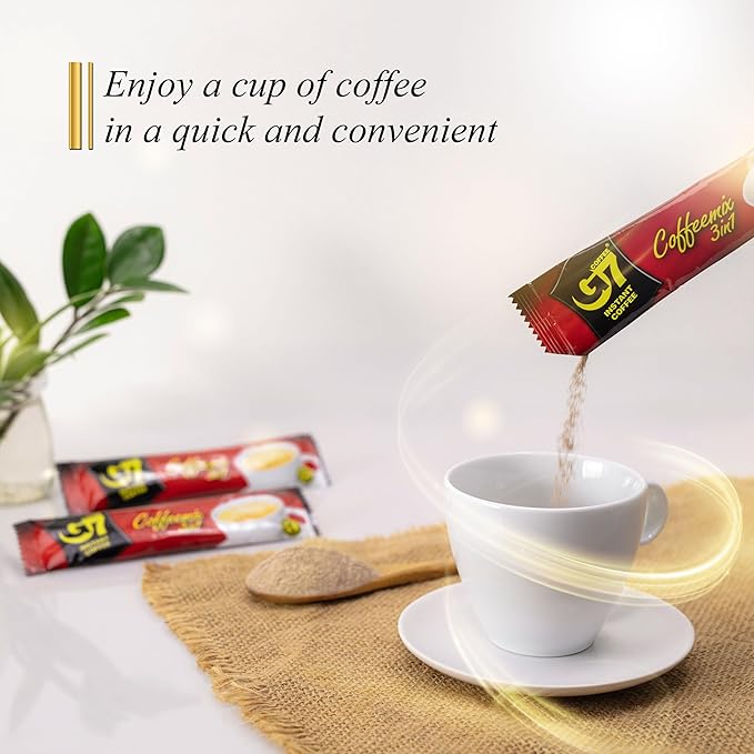 Trung Nguyen G7 Instant Coffee - 3-in-1 with NANO+ Technology Roasted Ground Blend Non-dairy Creamer &amp Sugar (100 Sticks)