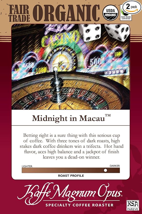 Kaffe Magnum Opus Midnight in Macau Whole Bean Coffee Fair Trade Organic 2 Packs of 5 lb Freshly Roasted