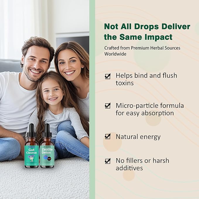 Complete Kit - Intestinal &amp Liver Support with Zeolite Detox Drops for Immune Boost Energy &amp Family Wellness 30-Day Supply for Adults &amp Kids