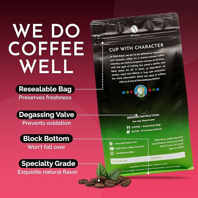 Well-Bean Coffee - First Crack Blend Whole Bean Coffee Breakfast Blend Honduras Coffee Antioxidant Rich Coffee Bean Gluten-Free Keto Coffee Light Roasted Coffee 2 Lb