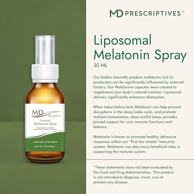 MD Prescriptives Liposomal Melatonin Dietary Supplement 3mg Spray - Enhanced Absorption to Help Encourage Restful Regular Sleep - Suitable for Vegetarians - 75 Servings - 30 ml