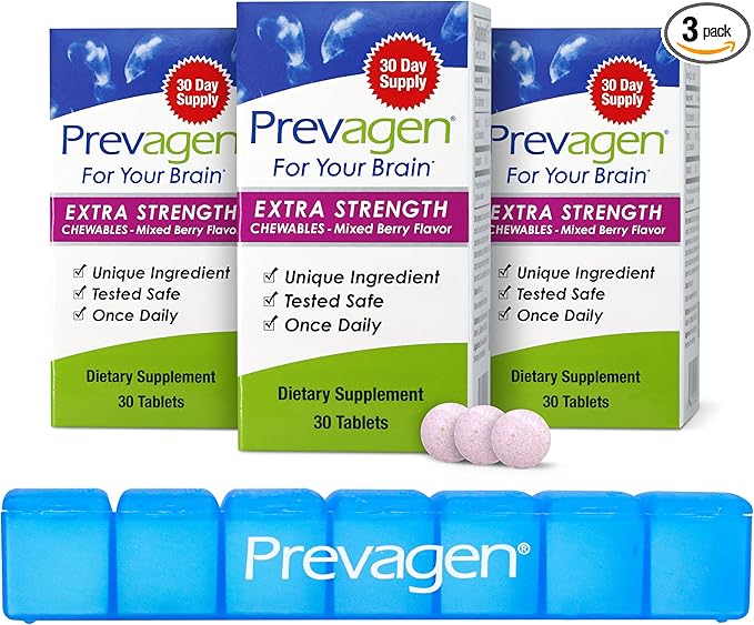 Prevagen Extra Strength Mixed Berry Chewables - 90 Tablets (3 Month Supply) | Formulated for Your Brain | 20mg of Apoaequorin Plus Vitamin D3 with 7-Day Pill Minder