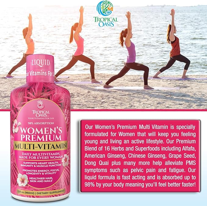 Premium Liquid Multivitamin for Women | Sugar Free Women’s Multivitamin | 100+ Vitamins Minerals &amp Herbs Promote Anti-Aging Heart Brain &amp Bone Health |98% Absorption Rate | Non-GMO | 32 Ser