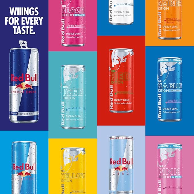 Red Bull Energy Drink Variety Red-Bull Red Yellow and Amber Edition and Energy Drinks 8.4 Fl Oz Cans (Pack of 48)