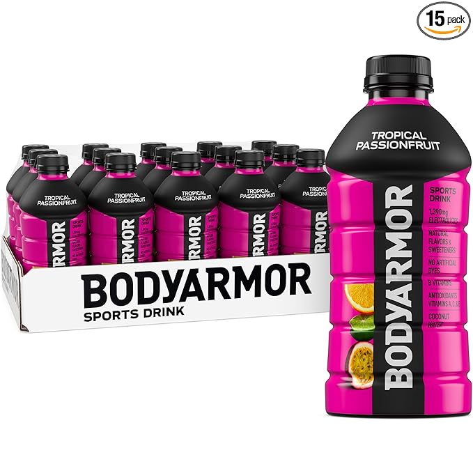 BODYARMOR Sports Drink Tropical Passionfruit Electrolyte Drink Hydration 28 Fl Oz Bottles (15 Pack) Flavored Coconut Water with B Vitamins &amp Antioxidants