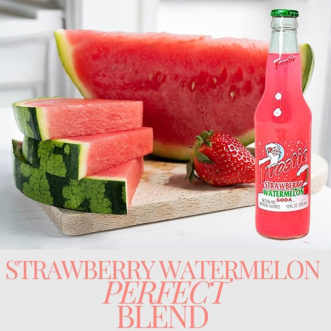 Frostie Strawberry Watermelon Soda | One of Frostie’s Popular Soda Flavors | Real Cane Sugar | Caffeine Free | 12 oz Glass Bottles with Crazy Soda Pop Bottle Opener (6 Pack)