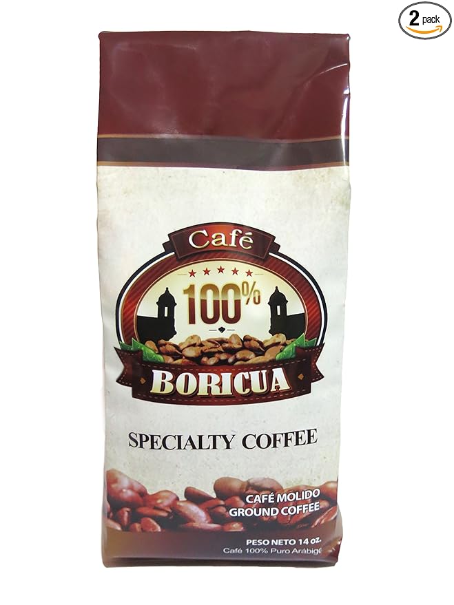 Cafe 100% Boricua - Puerto Rico's Specialty Coffee from 100% Arabiga Bean by Cafe Oro Puerto Rico Inc. - Ground Coffee 14 oz bag (Count of 2)