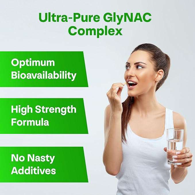 Ultra Pure GlyNAC Supplement 1000mg (500mg Glycine + 500mg N-Acetyl Cysteine) - Glutathione Precursor for Healthy Aging Energy &amp Cellular Protection - 120 Vegan Capsules