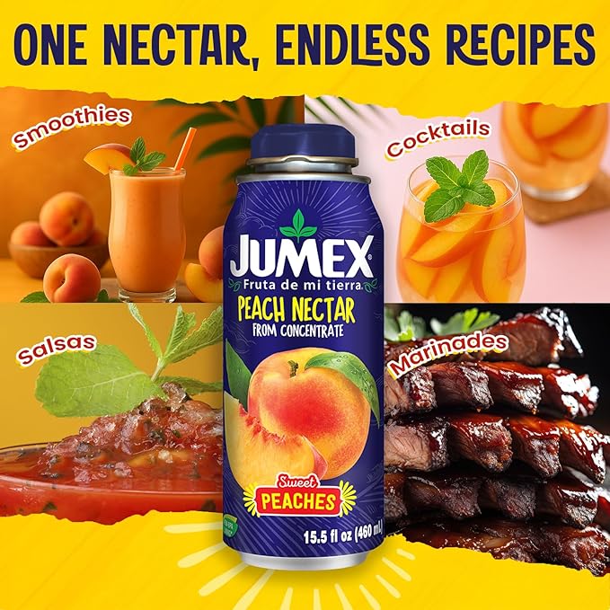 Jumex Peach Nectar Lata Botella - Made with Fresh Fruit Puree &amp Peach Juice Concentrate for Fruit Smoothie Mix Cocktail Mixers &amp Kids Beverages - 15.5oz 12 Pack Resealable Juice Bottles