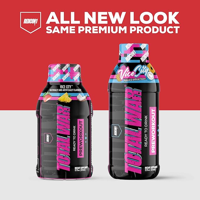 REDCON1 Total War Ready to Drink Preworkout Vice City - 350mg of Fast Acting RTD Caffeine - Beta Alanine + Citrulline Malate for Increased Pump - Keto Friendly Workout Drink (12 Servings)