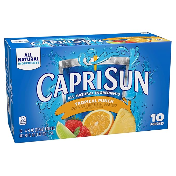Capri Sun Tropical Punch Naturally Flavored Juice Drink Blend 40 ct Pack 4 Boxes of 10 Pouches