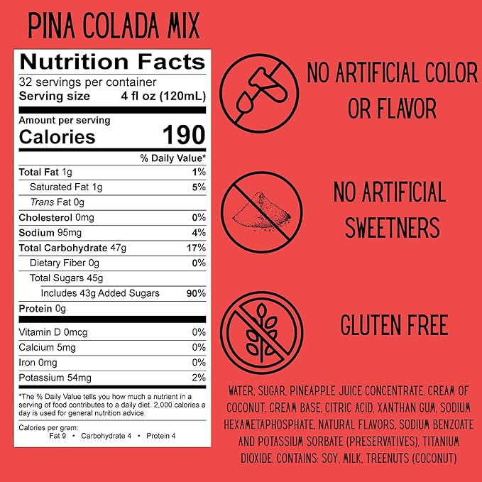 SPOOKY - Piña Colada Drink Mix - Real Coconut &amp Pineapple Juice - No Artificial Color or Flavor - NO High Fructose Corn Syrup - Premium Gluten Free Cocktail Mixers - 32 Oz (Pack of 2)
