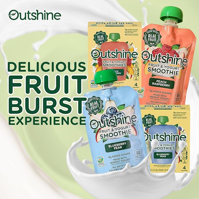 Outshine Fruit Smoothie Pouches Variety Pack - Ready-to-Drink Smoothies -Perfect for Kids and Adult On-the-Go -Fruit &amp Yogurt Pouches for Snacking - (24 Count)