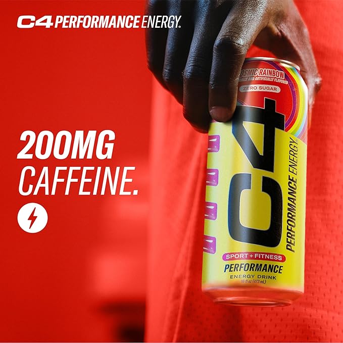 Cellucor C4 Performance Energy Drink | Cosmic Rainbow | Zero Sugar Carbonated Preworkout Energy | 200mg Caffeine with Beta Alanine | 16 Fl Oz (12 Pack) Packaging May Vary