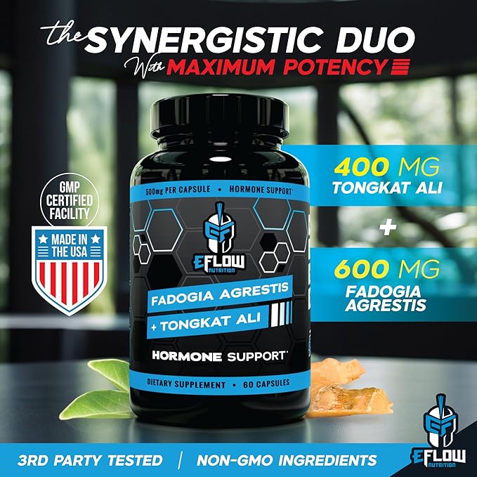 eFlow Nutrition Fadogia Agrestis + Tongkat Ali - [2-in-1] Natural Performance Supplement for Health and Wellness - Hormone Energy &amp Mood Support - Extract Powder (60 Capsules)